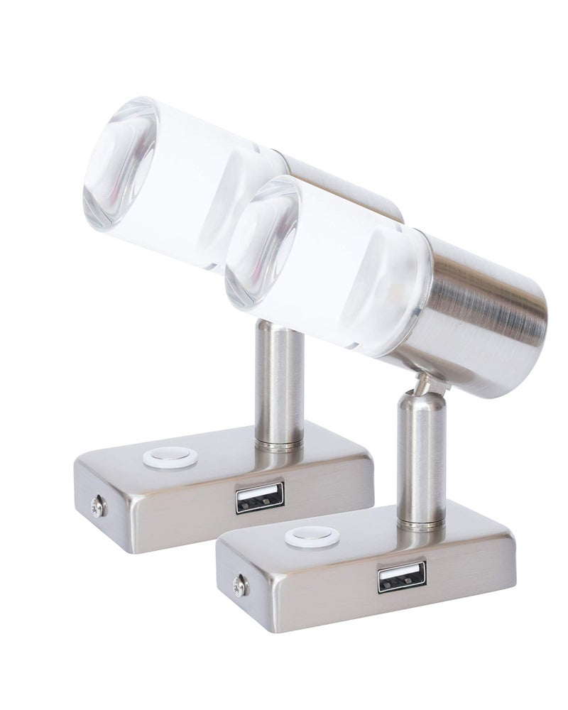 lighteu 12V Reading Light LED RV Interior 3W with USB Port (5V/2A) Bedside, Designed for Reading, Boat, Yacht, and Caravan,Touch Switch Dimmable Warm Two Pack(Nickel 2X A2-USB) - Image 1